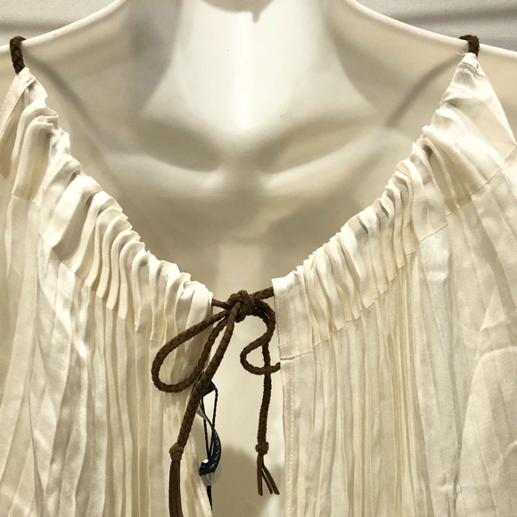 New RALPH LAUREN Ivory Pleated Faux Suede Strap Tunic Top 8 $298 - Picture 4 of 6